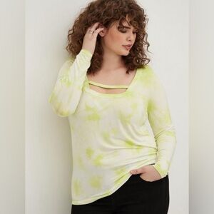 Torrid Lovesick Neon Green & White Tie Dye Top - New - Size 4 (26)